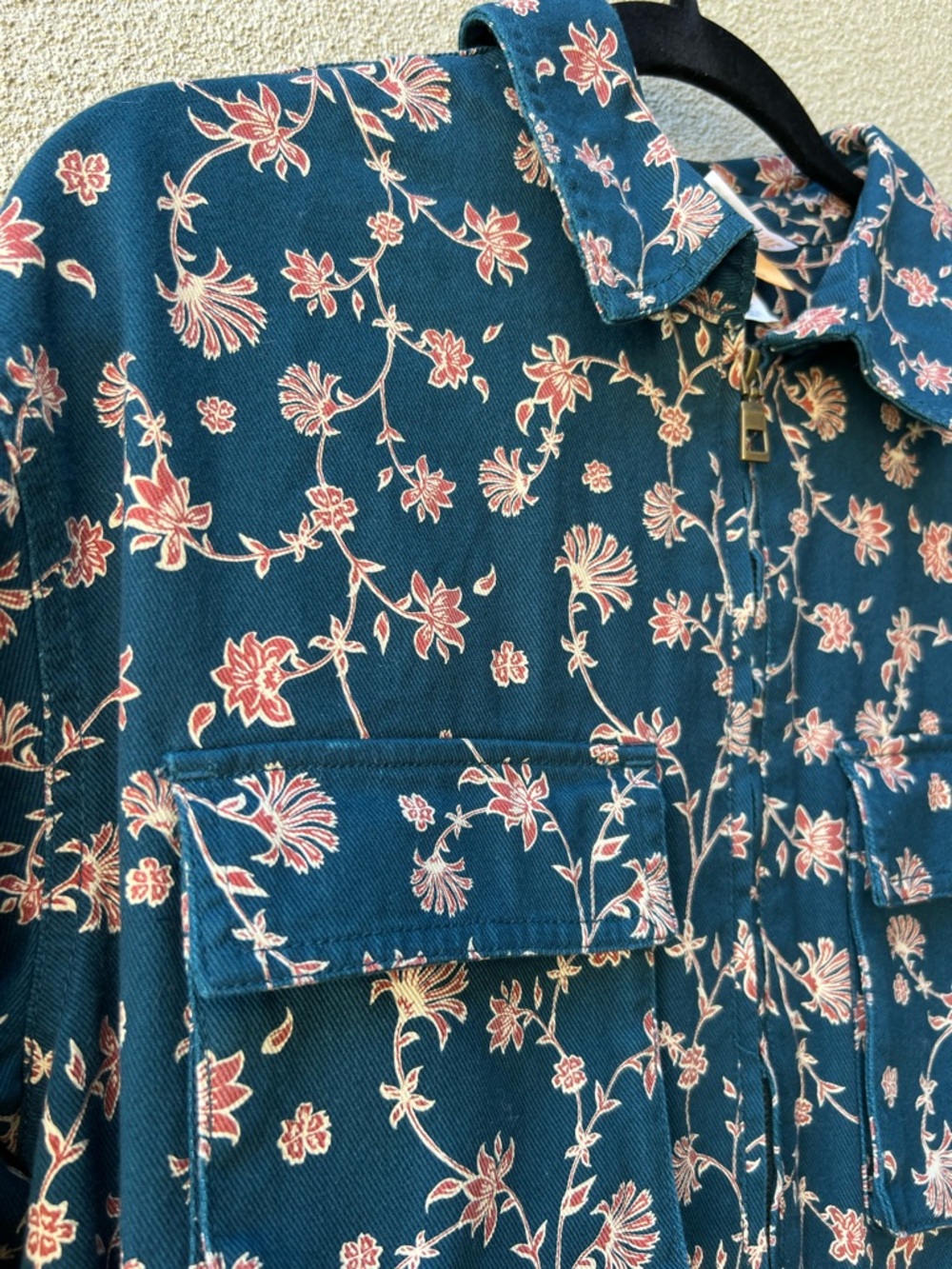 Floral Utility Jumpsuit in Deep Teal - Picture 11 of 11